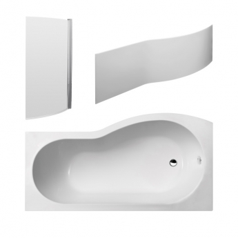 Nuie B-Shaped Shower Bath with Front Panel and Screen 1500mm x 735mm/800mm Left Handed - Acrylic
