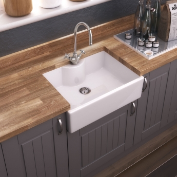 Nuie Belfast Fireclay Kitchen Sink 1.0 Bowl 595mm L x 450mm W - 0 Tap Hole