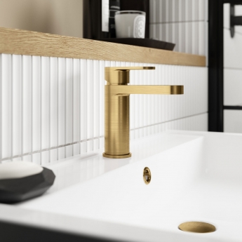 Nuie Binsey Mono Basin Mixer Tap with Push Button Waste - Brushed Brass