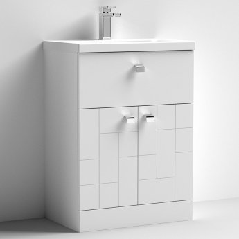 Nuie Blocks Floor Standing 2-Door and 1-Drawer Vanity Unit with Basin-1 600mm Wide - Satin White
