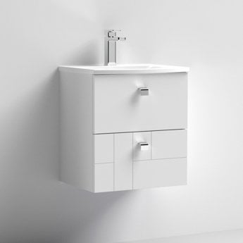 Nuie Blocks Wall Hung 2-Drawer Vanity Unit with Basin-4 500mm Wide - Satin White