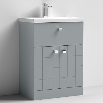 Nuie Blocks Floor Standing 2-Door and 1-Drawer Vanity Unit with Basin-1 600mm Wide - Satin Grey