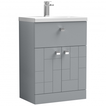 Nuie Blocks Floor Standing 2-Door and 1-Drawer Vanity Unit with Basin-1 600mm Wide - Satin Grey