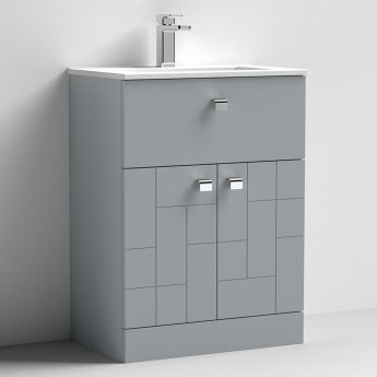 Nuie Blocks Floor Standing 2-Door and 1-Drawer Vanity Unit with Basin-2 600mm Wide - Satin Grey