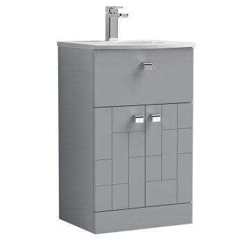 Nuie Blocks Floor Standing 2-Door and 1-Drawer Vanity Unit with Basin-4 500mm Wide - Satin Grey