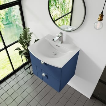 Nuie Blocks Wall Hung 2-Drawer Vanity Unit with Basin-4 500mm Wide - Satin Blue