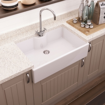 Nuie Butler Fireclay Kitchen Sink with TL 1.0 Bowl 795mm L x 500mm W - White