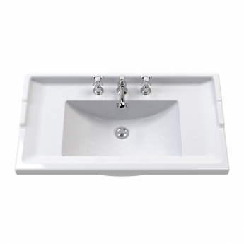 Nuie Classique Floor Standing 2-Door Vanity Unit with Traditional Basin 600mm Wide Satin White - 3 Tap Hole