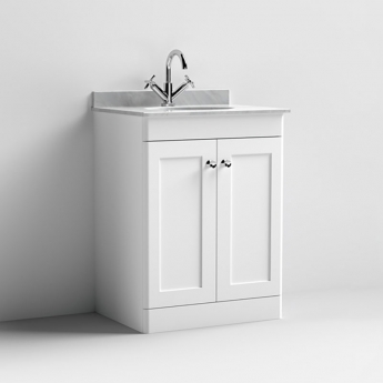 Nuie Classique Floor Standing 2-Door Vanity Unit with 1TH Grey Marble Top Basin 600mm Wide - Satin White