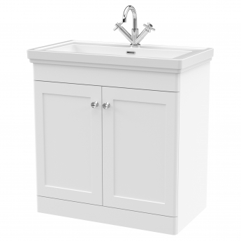 Nuie Classique Floor Standing 2-Door Vanity Unit with Basin 800mm Wide Satin White - 1 Tap Hole