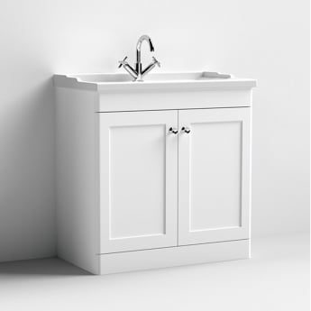 Nuie Classique Floor Standing 2-Door Vanity Unit with Traditional Basin 800mm Wide Satin White - 1 Tap Hole