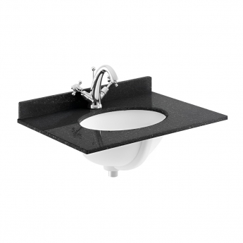 Nuie Classique Floor Standing 2-Door Vanity Unit with 1TH Black Marble Top Basin 600mm Wide - Satin White