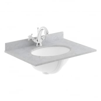 Nuie Classique Floor Standing 2-Door Vanity Unit with 1TH Grey Marble Top Basin 600mm Wide - Satin White