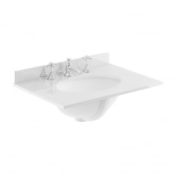 Nuie Classique Floor Standing 2-Door Vanity Unit with 3TH White Round Marble Top Basin 600mm Wide - Satin Grey