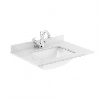 Nuie Classique Floor Standing 2-Door Vanity Unit with 1TH White Square Marble Top Basin 600mm Wide - Satin White