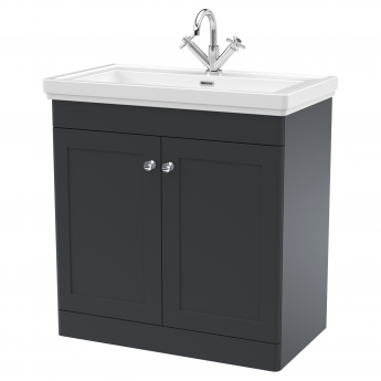 Nuie Classique Floor Standing 2-Door Vanity Unit with Basin 800mm Wide Satin Anthracite - 1 Tap Hole