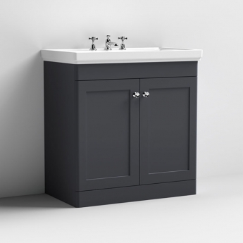 Nuie Classique Floor Standing 2-Door Vanity Unit with Basin 800mm Wide Satin Anthracite - 3 Tap Hole