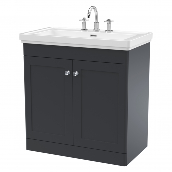 Nuie Classique Floor Standing 2-Door Vanity Unit with Basin 800mm Wide Satin Anthracite - 3 Tap Hole