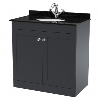 Nuie Classique Floor Standing 2-Door Vanity Unit with 1TH Black Marble Top Basin 800mm Wide - Satin Anthracite