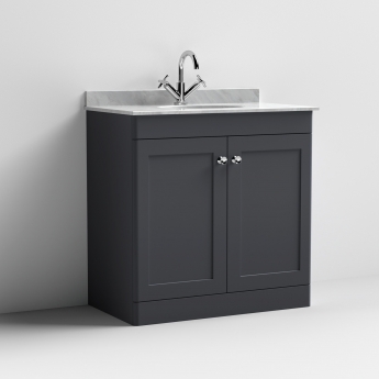 Nuie Classique Floor Standing 2-Door Vanity Unit with 1TH Grey Marble Top Basin 800mm Wide - Satin Anthracite