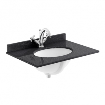 Nuie Classique Wall Hung 1-Drawer Vanity Unit with 1TH Black Marble Top Basin 600mm Wide - Satin Anthracite