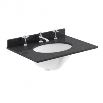 Nuie Classique Wall Hung 1-Drawer Vanity Unit with 3TH Black Marble Top Basin 600mm Wide - Satin Green