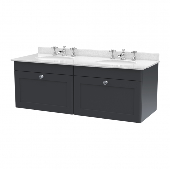 Nuie Classique Wall Hung 2-Drawer Vanity Unit with 3TH White Round Marble Top Basin 1200mm Wide - Satin Anthracite