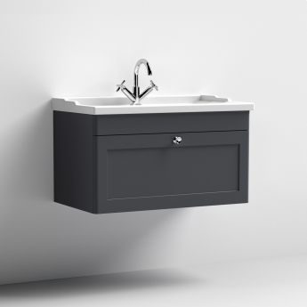 Nuie Classique Wall Hung 1-Drawer Vanity Unit with Traditional Basin 800mm Wide Satin Anthracite - 1 Tap Hole