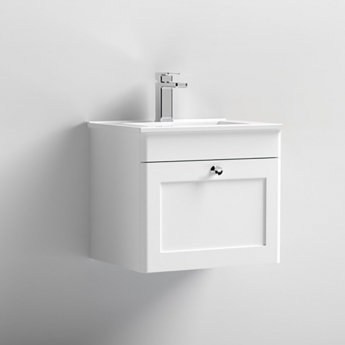 Nuie Classique Wall Hung 1-Drawer Vanity Unit with Basin-2 500mm Wide - Satin White