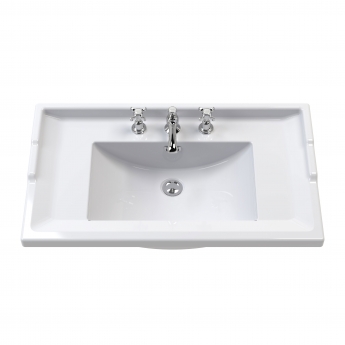 Nuie Classique Wall Hung 1-Drawer Vanity Unit with Traditional Basin 600mm Wide Satin White - 3 Tap Hole