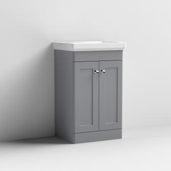 Nuie Classique Floor Standing 2-Door Vanity Unit with Basin 500mm Wide Satin Grey - 0 Tap Hole