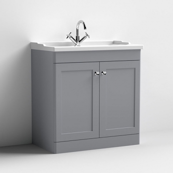 Nuie Classique Floor Standing 2-Door Vanity Unit with Traditional Basin 800mm Wide Satin Grey - 1 Tap Hole