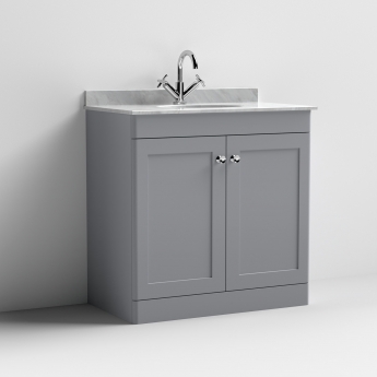 Nuie Classique Floor Standing 2-Door Vanity Unit with 1TH Grey Marble Top Basin 800mm Wide - Satin Grey