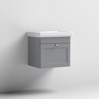 Nuie Classique Wall Hung 1-Drawer Vanity Unit with Basin 500mm Wide Satin Grey - 0 Tap Hole