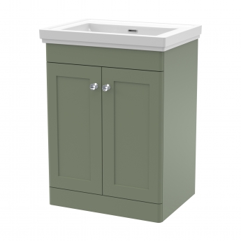 Nuie Classique Floor Standing 2-Door Vanity Unit with Classic Basin 600mm Wide Satin Green - 0 Tap Hole