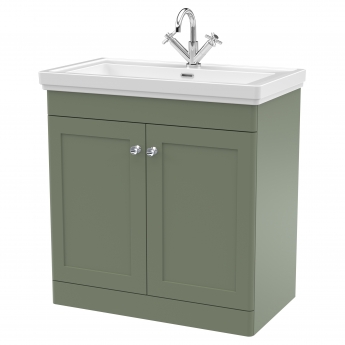 Nuie Classique Floor Standing 2-Door Vanity Unit with Basin 800mm Wide Satin Green - 1 Tap Hole