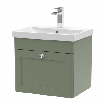 Nuie Classique Wall Hung 1-Drawer Vanity Unit with Basin-3 500mm Wide - Satin Green