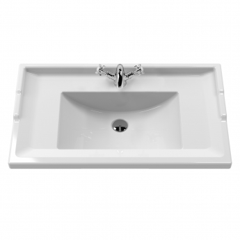 Nuie Classique Wall Hung 1-Drawer Vanity Unit with Traditional Basin 800mm Wide Satin Grey - 3 Tap Hole