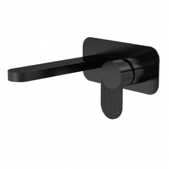 Nuie Cyprus Fluted 2-Hole Wall Mounted Basin Mixer Tap with Plate - Matt Black