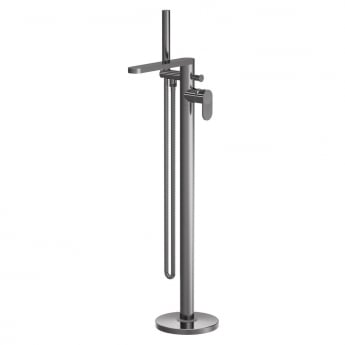 Nuie Cyprus Fluted Freestanding Bath Shower Mixer Tap with Shower Kit - Brushed Pewter