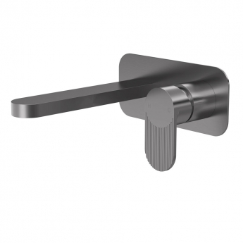 Nuie Cyprus Fluted 2-Hole Wall Mounted Basin Mixer Tap with Plate - Brushed Pewter