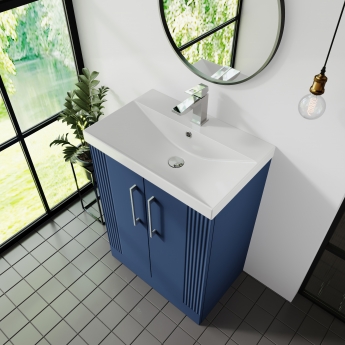 Nuie Deco Floor Standing 2-Door Vanity Unit with Basin-3 600mm Wide - Satin Blue