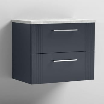 Nuie Deco Wall Hung 2-Drawer Vanity Unit with Bellato Grey Worktop 600mm Wide - Satin Anthracite