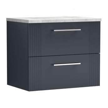 Nuie Deco Wall Hung 2-Drawer Vanity Unit with Bellato Grey Worktop 600mm Wide - Satin Anthracite