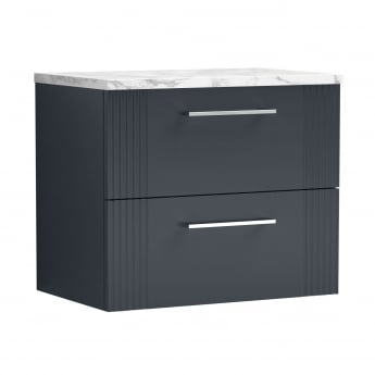 Nuie Deco Wall Hung 2-Drawer Vanity Unit with Carrera Marble Worktop 600mm Wide - Satin Anthracite