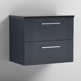 Nuie Deco Wall Hung 2-Drawer Vanity Unit with Sparkling Black Worktop 600mm Wide - Satin Anthracite