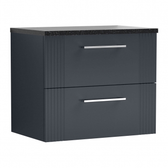 Nuie Deco Wall Hung 2-Drawer Vanity Unit with Sparkling Black Worktop 600mm Wide - Satin Anthracite