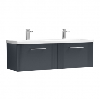 Nuie Deco Wall Hung 2-Drawer Vanity Unit with Double Ceramic Basin 1200mm Wide - Satin Anthracite