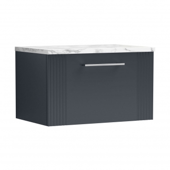 Nuie Deco Wall Hung 1-Drawer Vanity Unit with Carrera Marble Worktop 600mm Wide - Satin Anthracite