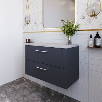 Nuie Deco Wall Hung 2-Drawer Vanity Unit with Bellato Grey Worktop 800mm Wide - Satin Anthracite